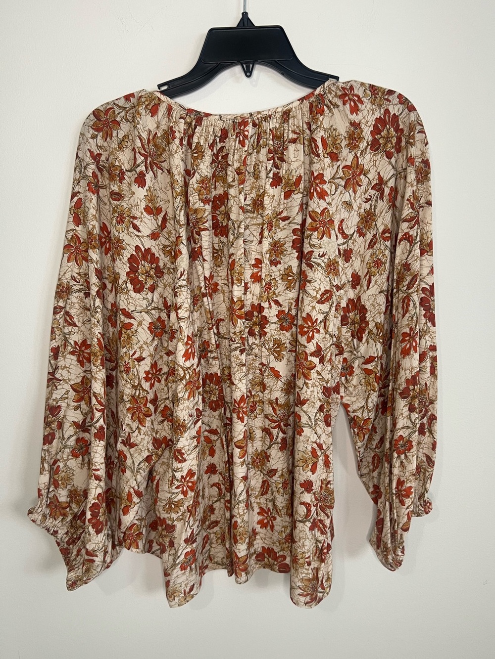 Karen Kane Cream Floral Peasant Blouse with Rust Accents - Picture 2 of 4